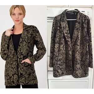 Susan Graver Occasions Black and Gold Floral knitted Blazer, size XXL